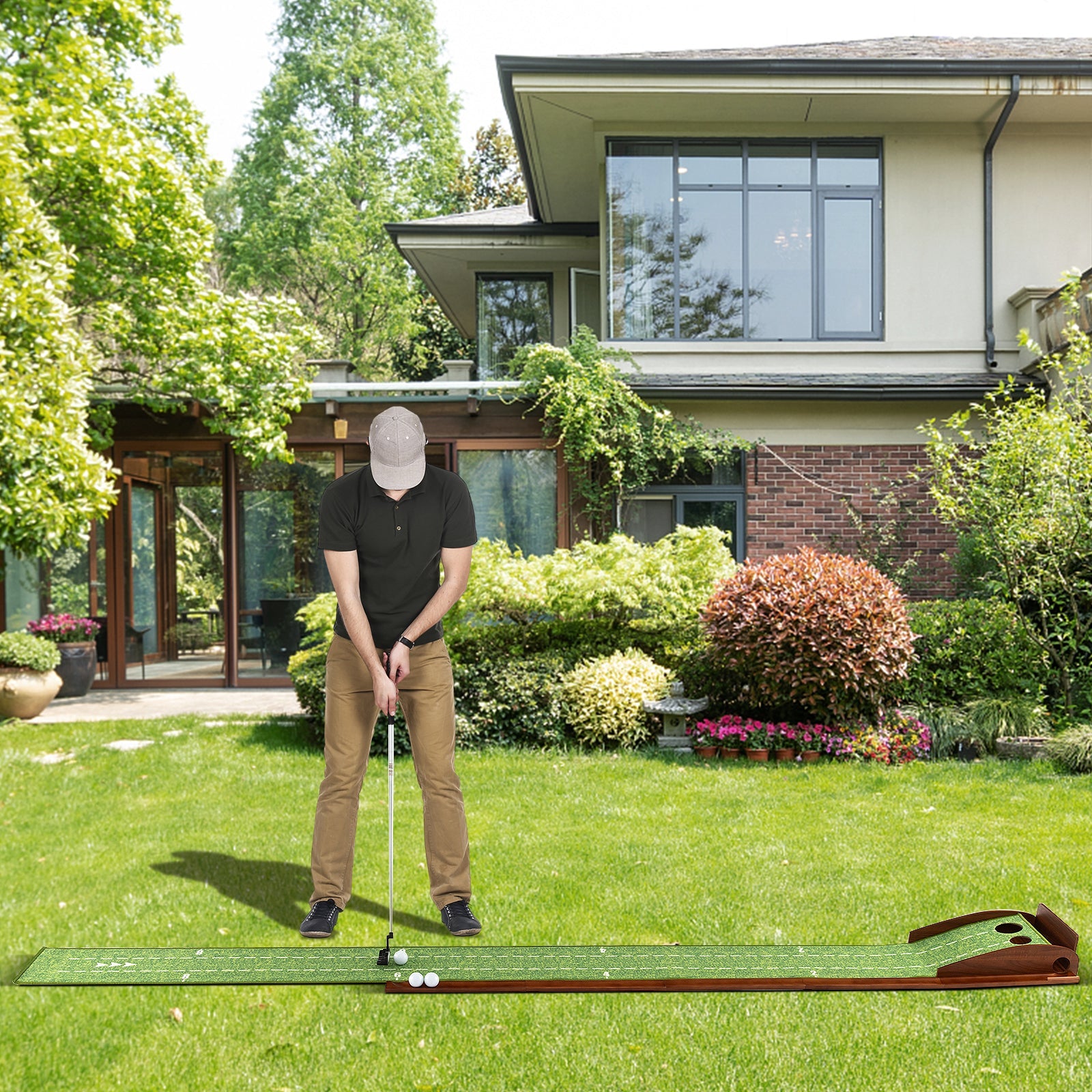 Golf Putting Mat Practice Training Aid with Auto Ball Return and