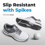 FitVille Wide Men's Golf Shoes Water Resistant Professional Golfing Sneakers Outdoor Spiked Golf Sports Shoes for Men Relif Pain