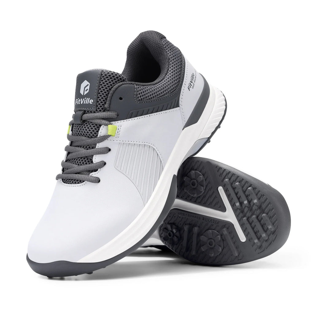 FitVille Wide Men's Golf Shoes Water Resistant Professional Golfing Sneakers Outdoor Spiked Golf Sports Shoes for Men Relif Pain